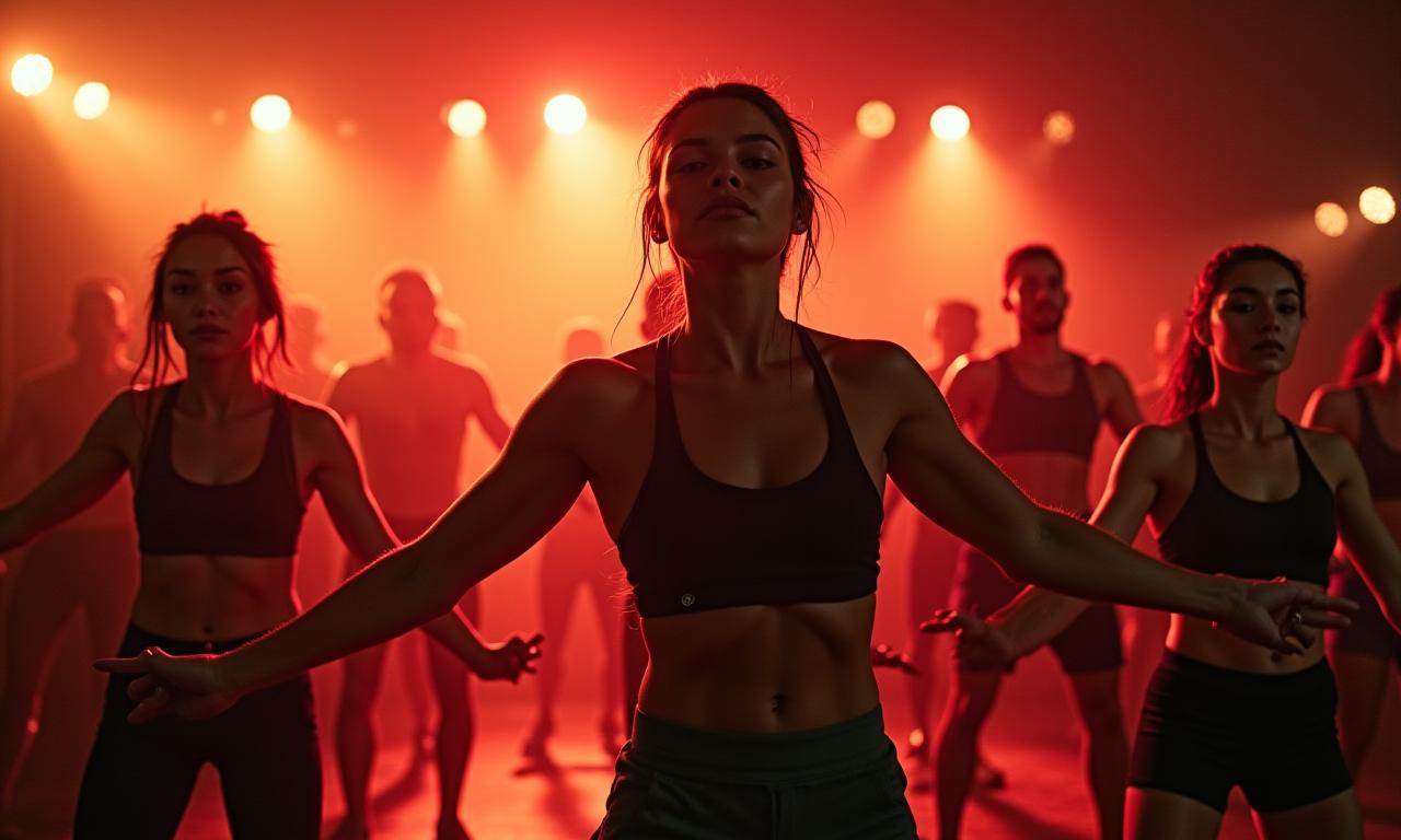 An energetic group fitness class in session at Aussie Fitness Hub.