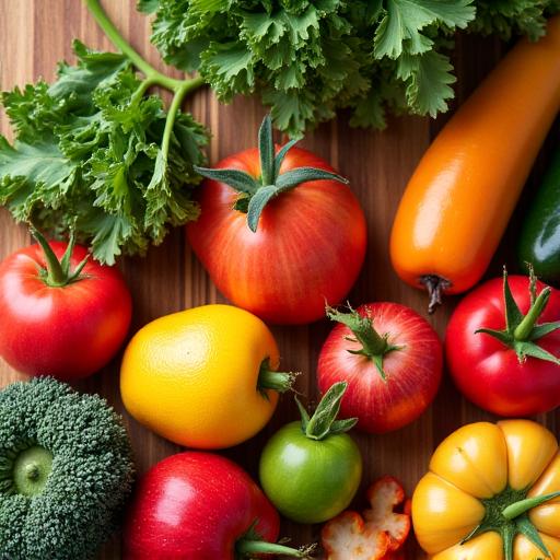 A display of healthy foods like fruits and vegetables.